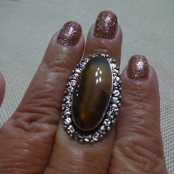 Natural MONTANA AGATE Handmade Sterling 925 Ring Size 8.75 #94C - Picture 2 of 3